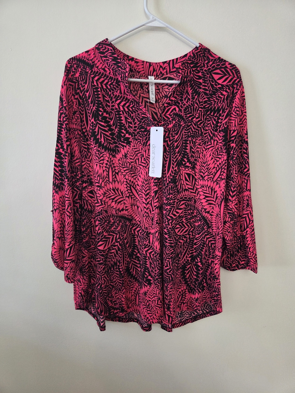 Dear Scarlett Women's Pink & Black Printed "Lizzy" Blouse-Size XL